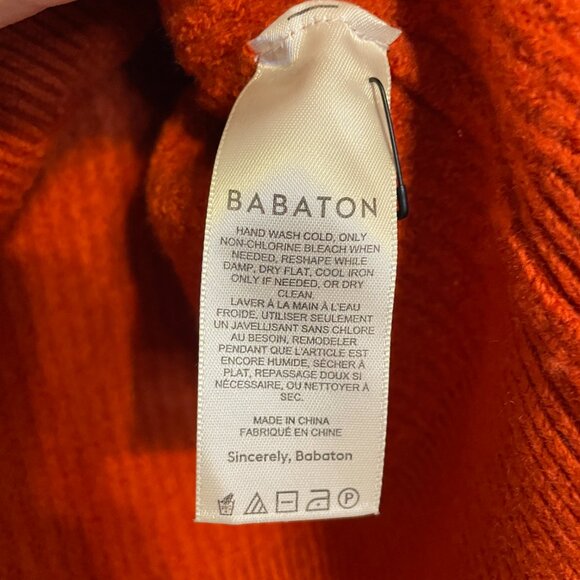 Aritzia Babaton Hazlitt Merino Wool Sweater Shoulder Pads Mock Neck Orange/Red. - Picture 6 of 12